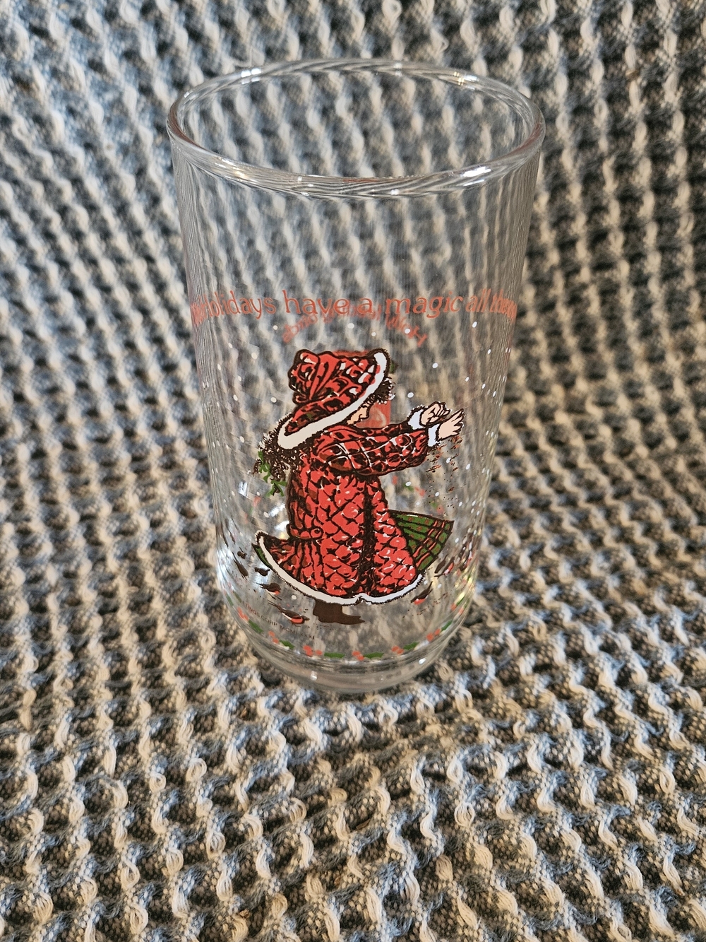 Clear Holiday Glass Tumbler with Red Festive Illustration
